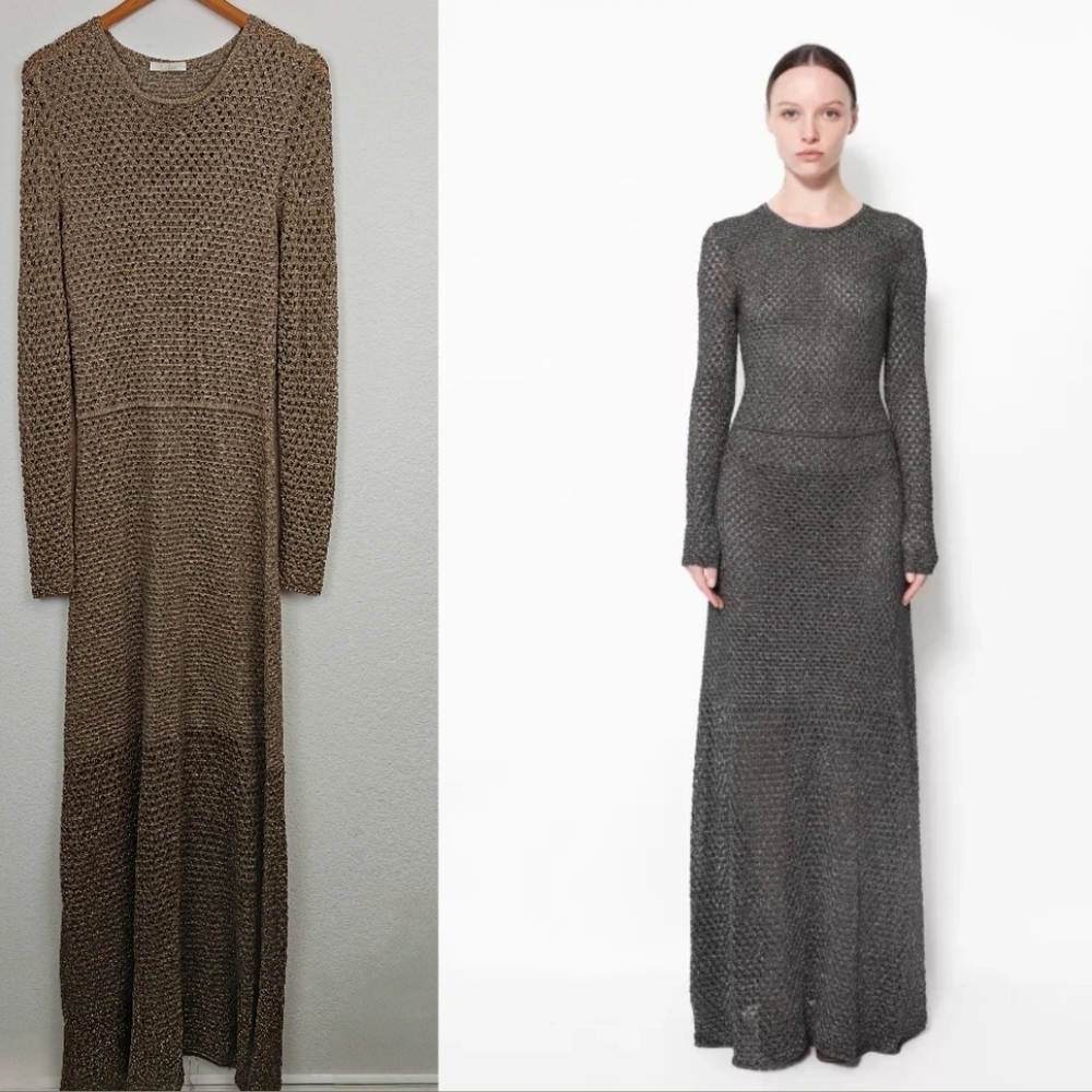 Chloé by Gabriela Hearst Metallic Gold Knit Maxi Dress Circa 2021 Collection SM